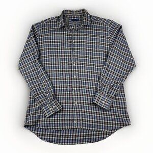 ETRO Shirt Men 44 Plaid Brown/Purple/Blue Preppy Dress Long Sleeve Made in Italy